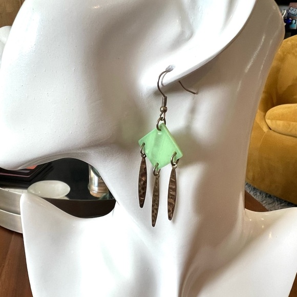 Artisan Green Dangle Earrings - Picture 2 of 8